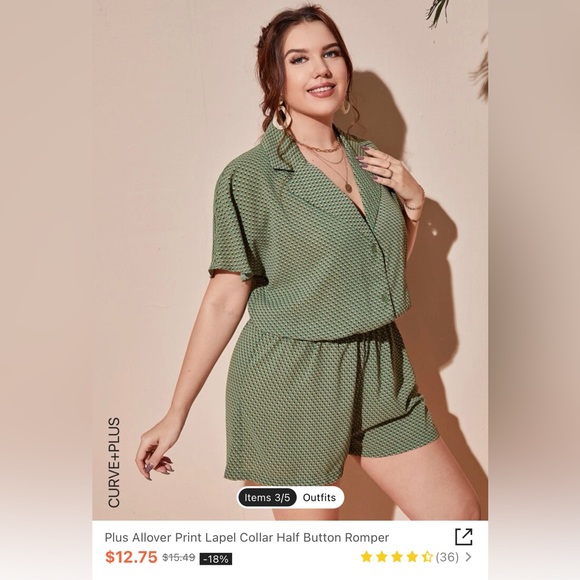 Green Short Romper SHEIN 2X - Picture 3 of 4
